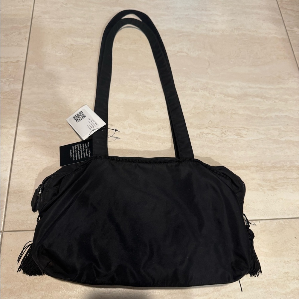 PRADA Vintage Tessuto Tassel Black Silver Hardware Nylon Beaded Handbag Tote‎ - Picture 8 of 14